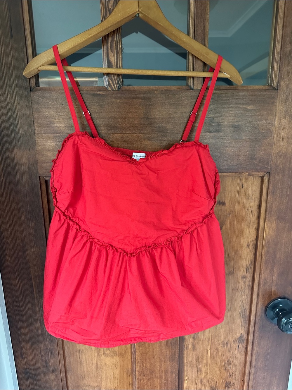 Love On A Hanger Red Cotton Babydoll Cami Top L Smocked Ruffle Coquette Y2K